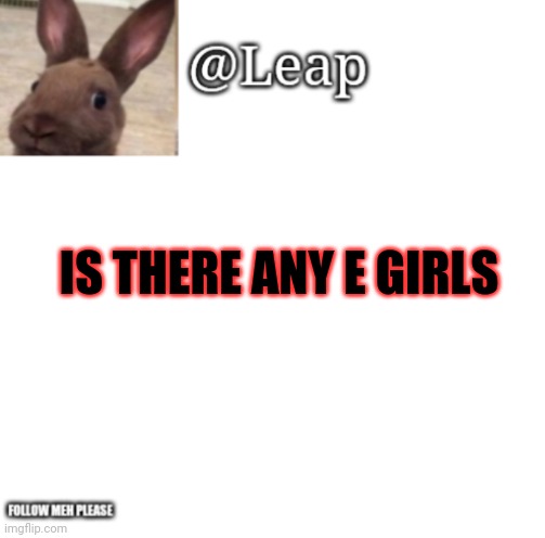 Leaps Template | IS THERE ANY E GIRLS | image tagged in leaps template | made w/ Imgflip meme maker