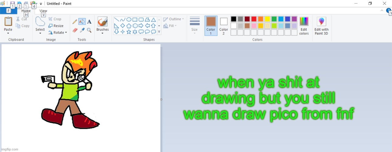 i tried | when ya shit at drawing but you still wanna draw pico from fnf | image tagged in pico,fnf,friday night funkin | made w/ Imgflip meme maker