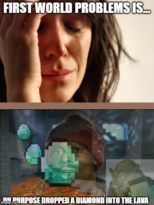 FIRST WORLD PROBLEMS IS.... ( MINECRAFT ) | FIRST WORLD PROBLEMS IS... ON PURPOSE DROPPED A DIAMOND INTO THE LAVA | image tagged in memes,first world problems,funny,minecraft | made w/ Imgflip meme maker