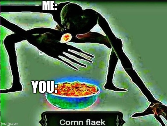Cornm flaek | YOU: ME: | image tagged in cornm flaek | made w/ Imgflip meme maker