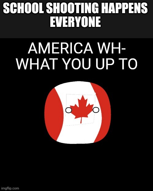 Canada | SCHOOL SHOOTING HAPPENS 
EVERYONE | image tagged in canada | made w/ Imgflip meme maker