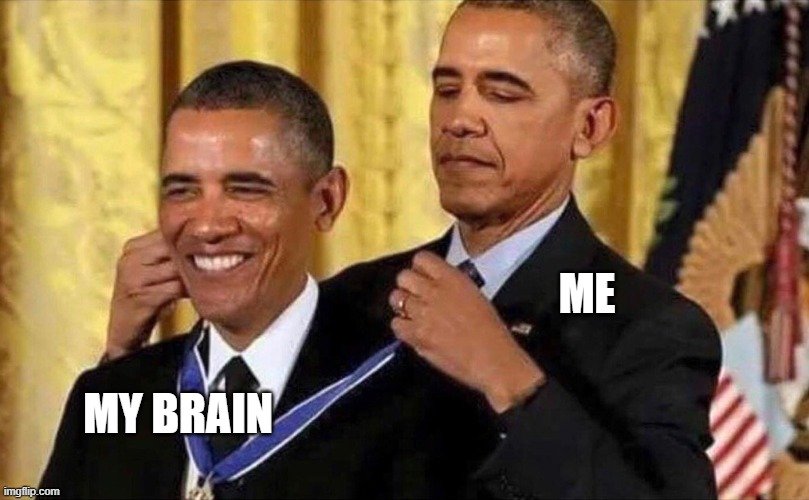 ME MY BRAIN | image tagged in obama medal | made w/ Imgflip meme maker