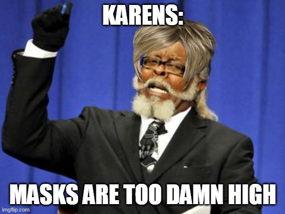 this is threatening | KARENS:; MASKS ARE TOO DAMN HIGH | image tagged in memes,too damn high | made w/ Imgflip meme maker