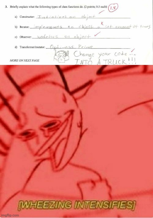 Lol | image tagged in wheeze,funny,school,funny test answers,stupid test answers,transformers | made w/ Imgflip meme maker
