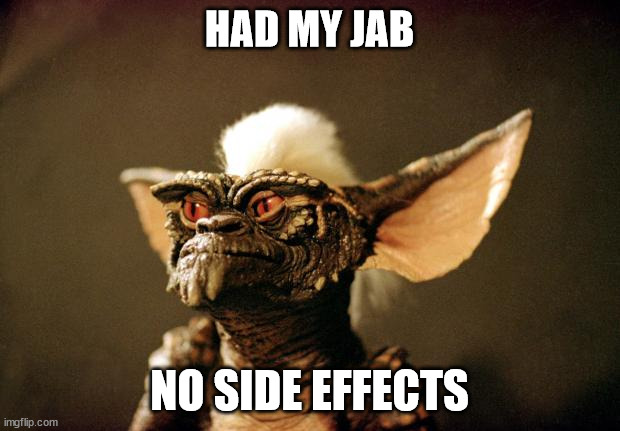 gremlins | HAD MY JAB; NO SIDE EFFECTS | image tagged in gremlins | made w/ Imgflip meme maker