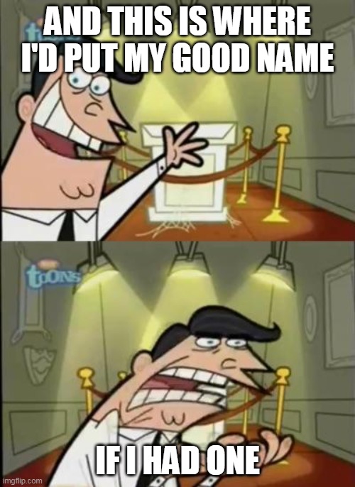 Fairly odd parents | AND THIS IS WHERE I'D PUT MY GOOD NAME; IF I HAD ONE | image tagged in fairly odd parents | made w/ Imgflip meme maker