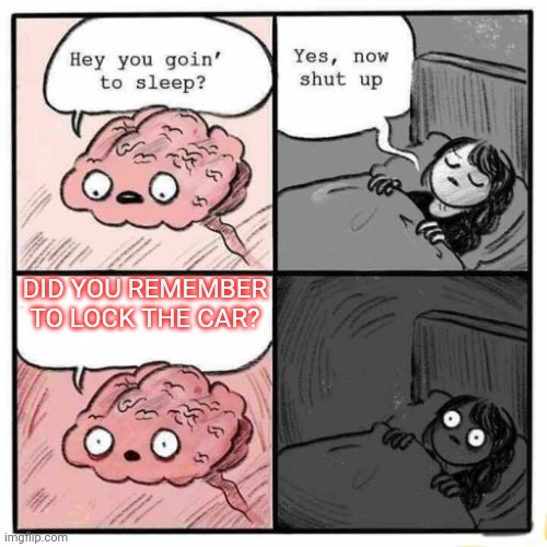 Happens to all of us | DID YOU REMEMBER TO LOCK THE CAR? | image tagged in hey you going to sleep,keys,lock the car,funny memes | made w/ Imgflip meme maker