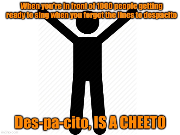 I FORGOT THE LINES | When you're in front of 1000 people getting ready to sing when you forgot the lines to despacito; Des-pa-cito, IS A CHEETO | image tagged in despacito,stickman,concert | made w/ Imgflip meme maker