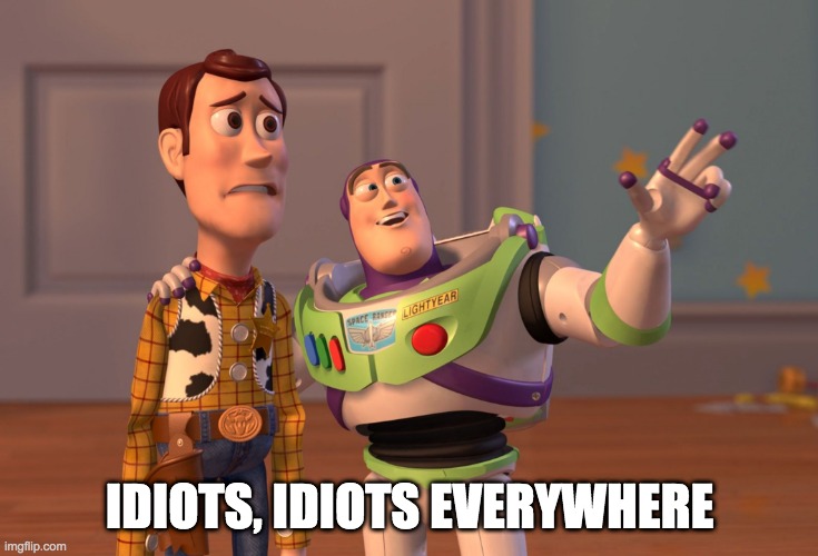 idiots eveyhere | IDIOTS, IDIOTS EVERYWHERE | image tagged in memes,x x everywhere | made w/ Imgflip meme maker