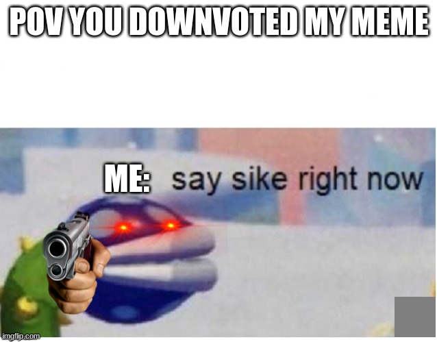 pov | POV YOU DOWNVOTED MY MEME; ME: | image tagged in say sike right now | made w/ Imgflip meme maker