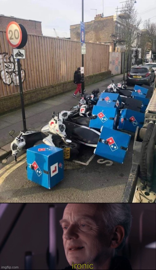 Dominoes fall like dominos | ironic | image tagged in palpatine ironic,memes,dominos,unfunny | made w/ Imgflip meme maker