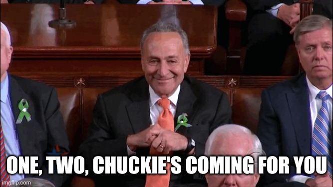 Chuck Schumer Creepy | ONE, TWO, CHUCKIE'S COMING FOR YOU | image tagged in chuck schumer creepy | made w/ Imgflip meme maker