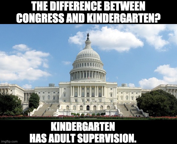 Congress | THE DIFFERENCE BETWEEN CONGRESS AND KINDERGARTEN? KINDERGARTEN HAS ADULT SUPERVISION. | image tagged in ugh congress | made w/ Imgflip meme maker
