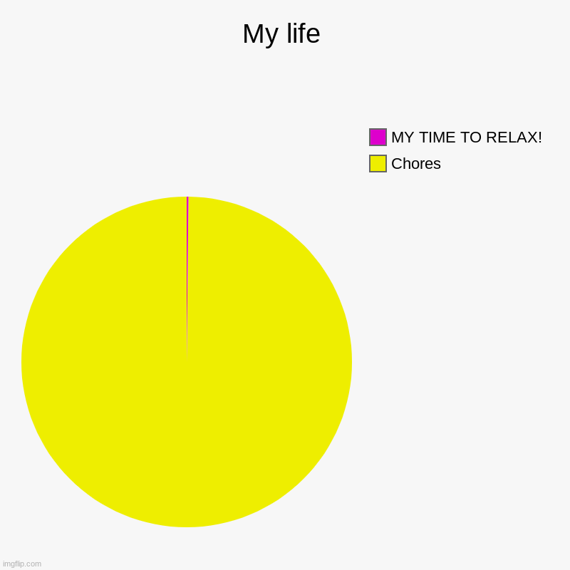 My life | My life | Chores, MY TIME TO RELAX! | image tagged in charts,pie charts | made w/ Imgflip chart maker
