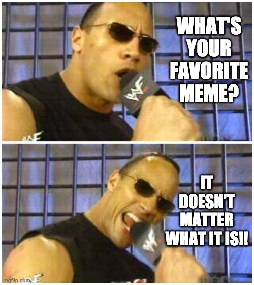 What's your favorite meme? |  WHAT'S YOUR FAVORITE MEME? IT DOESN'T MATTER WHAT IT IS!! | image tagged in memes,the rock it doesn't matter | made w/ Imgflip meme maker