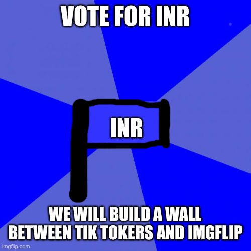 Plz | VOTE FOR INR; INR; WE WILL BUILD A WALL BETWEEN TIK TOKERS AND IMGFLIP | image tagged in memes,blank blue background | made w/ Imgflip meme maker