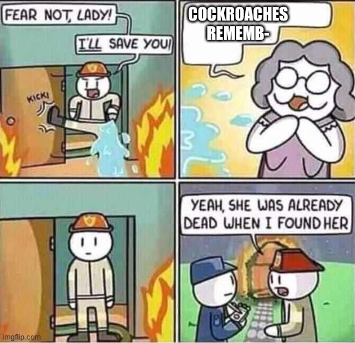 Yeah, she was already dead when I found here. | COCKROACHES REMEMB- | image tagged in yeah she was already dead when i found here | made w/ Imgflip meme maker