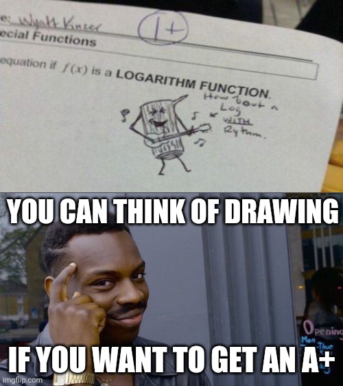 Roll Safe Think About It Meme | YOU CAN THINK OF DRAWING; IF YOU WANT TO GET AN A+ | image tagged in memes,roll safe think about it,funny,infinite iq,meme man smort,funny answers | made w/ Imgflip meme maker