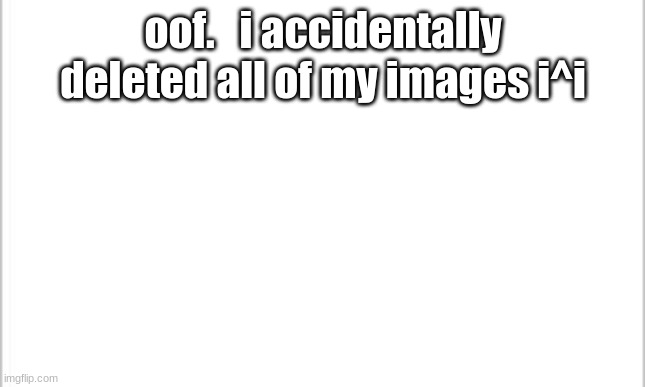 white background | oof.   i accidentally deleted all of my images i^i | image tagged in white background | made w/ Imgflip meme maker