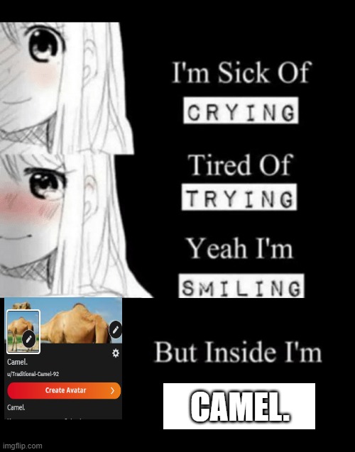 im sick of crying bla | CAMEL. | image tagged in im sick of crying bla | made w/ Imgflip meme maker
