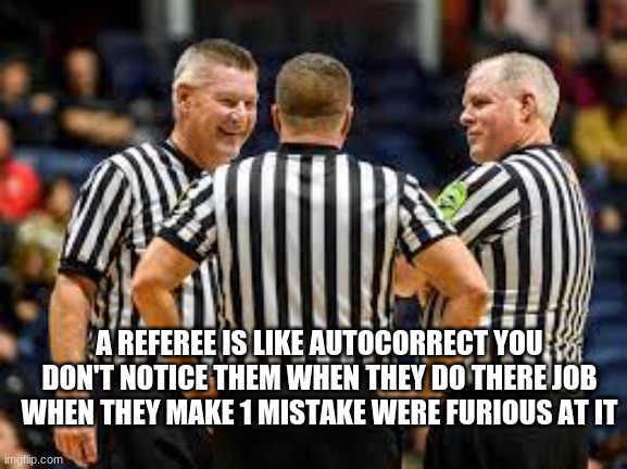automobile correct | A REFEREE IS LIKE AUTOCORRECT YOU DON'T NOTICE THEM WHEN THEY DO THERE JOB WHEN THEY MAKE 1 MISTAKE WERE FURIOUS AT IT | image tagged in sports,memes,funny,computer | made w/ Imgflip meme maker