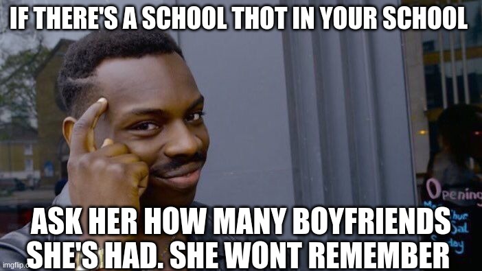 Roll Safe Think About It Meme | IF THERE'S A SCHOOL THOT IN YOUR SCHOOL; ASK HER HOW MANY BOYFRIENDS SHE'S HAD. SHE WONT REMEMBER | image tagged in memes,roll safe think about it | made w/ Imgflip meme maker