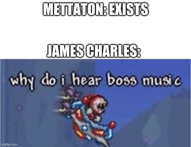 why do i hear boss music | METTATON: EXISTS; JAMES CHARLES: | image tagged in why do i hear boss music | made w/ Imgflip meme maker