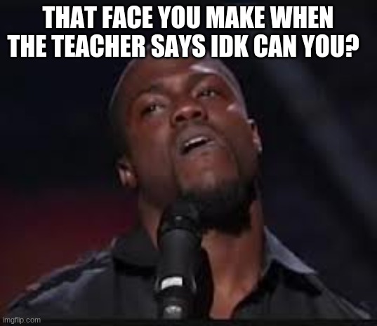 Kevin Hart | THAT FACE YOU MAKE WHEN THE TEACHER SAYS IDK CAN YOU? | image tagged in kevin hart | made w/ Imgflip meme maker