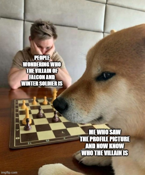 Hopefully it's the good version. Probably not. | PEOPLE WONDERING WHO THE VILLAIN OF FALCON AND WINTER SOLDIER IS; ME WHO SAW THE PROFILE PICTURE AND NOW KNOW WHO THE VILLAIN IS | image tagged in smug dog chess master | made w/ Imgflip meme maker