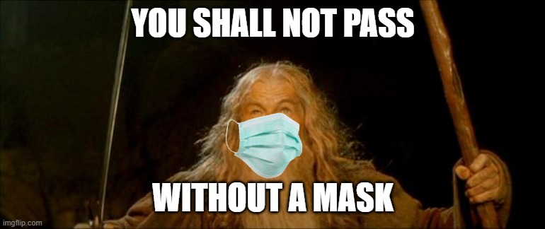 gandalf you shall not pass | YOU SHALL NOT PASS; WITHOUT A MASK | image tagged in gandalf you shall not pass | made w/ Imgflip meme maker