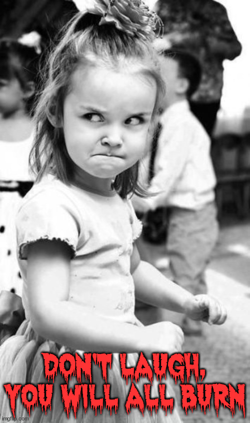 Angry Toddler Meme | DON'T LAUGH, YOU WILL ALL BURN | image tagged in memes,angry toddler | made w/ Imgflip meme maker