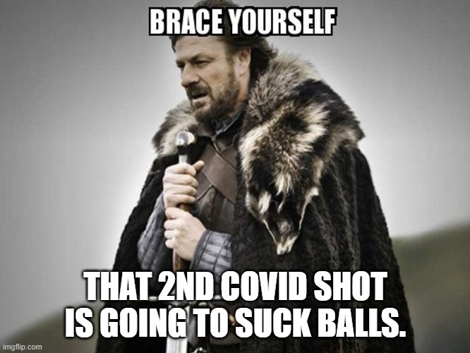 Covid Shot | THAT 2ND COVID SHOT IS GOING TO SUCK BALLS. | image tagged in brace yourself | made w/ Imgflip meme maker