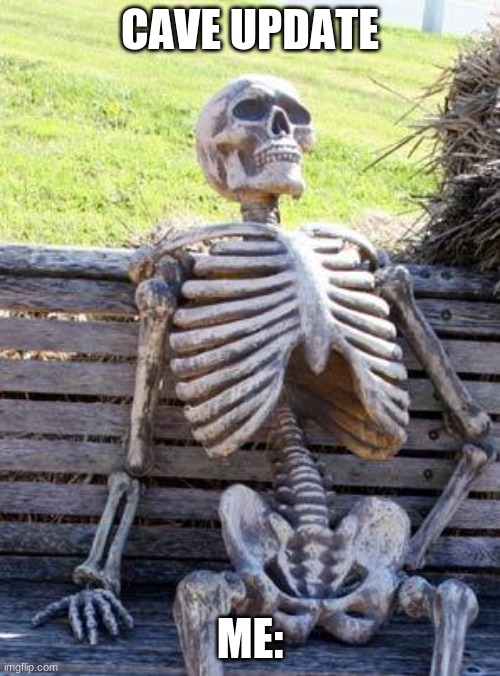 Waiting Skeleton Meme | CAVE UPDATE; ME: | image tagged in memes,waiting skeleton | made w/ Imgflip meme maker