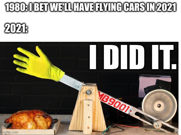 Cooking chicken by slapping it | 1980: I BET WE'LL HAVE FLYING CARS IN 2021; 2021: | image tagged in food,memes,funny,so true memes,slap,chicken | made w/ Imgflip meme maker