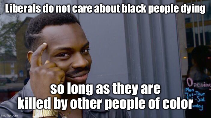 Roll Safe Think About It Meme | Liberals do not care about black people dying so long as they are killed by other people of color | image tagged in memes,roll safe think about it | made w/ Imgflip meme maker