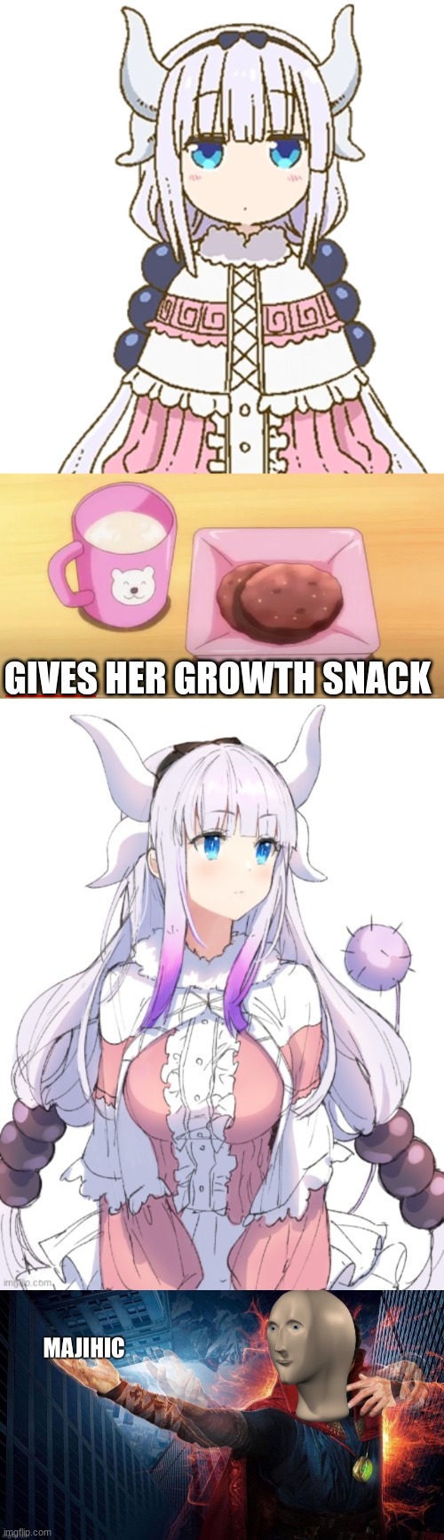 Power of Growth Snack | GIVES HER GROWTH SNACK | image tagged in magic,loli | made w/ Imgflip meme maker