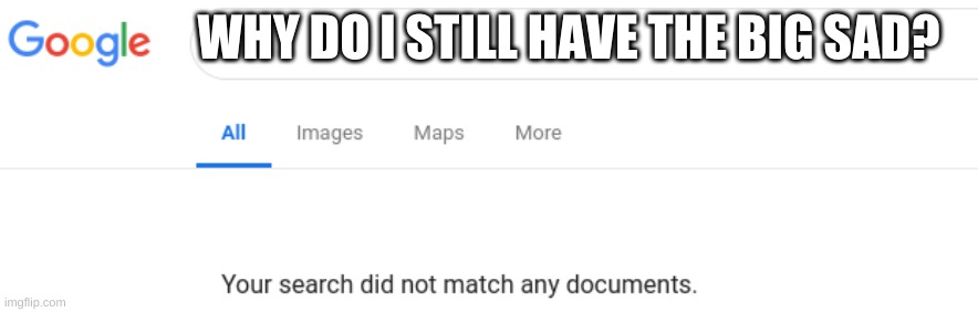 Google No Results | WHY DO I STILL HAVE THE BIG SAD? | image tagged in google no results | made w/ Imgflip meme maker