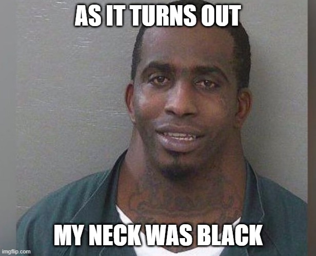 shwisiglobba 2 | AS IT TURNS OUT; MY NECK WAS BLACK | image tagged in big neck guy | made w/ Imgflip meme maker