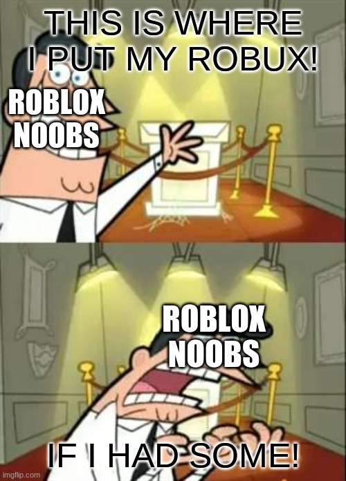 ROBUX | THIS IS WHERE I PUT MY ROBUX! ROBLOX NOOBS; ROBLOX NOOBS; IF I HAD SOME! | image tagged in memes | made w/ Imgflip meme maker