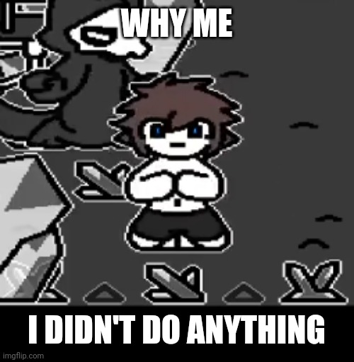 Leave me alone | WHY ME; I DIDN'T DO ANYTHING | image tagged in leave me alone | made w/ Imgflip meme maker