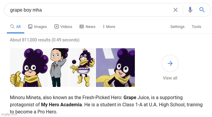 Had to resort to looking up "Grape boy MHA" instead of "Mineta" smh- | made w/ Imgflip meme maker