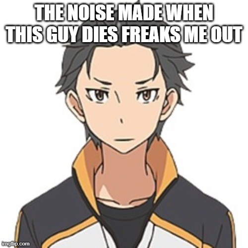 hearing it at random times | THE NOISE MADE WHEN THIS GUY DIES FREAKS ME OUT | image tagged in re zero | made w/ Imgflip meme maker