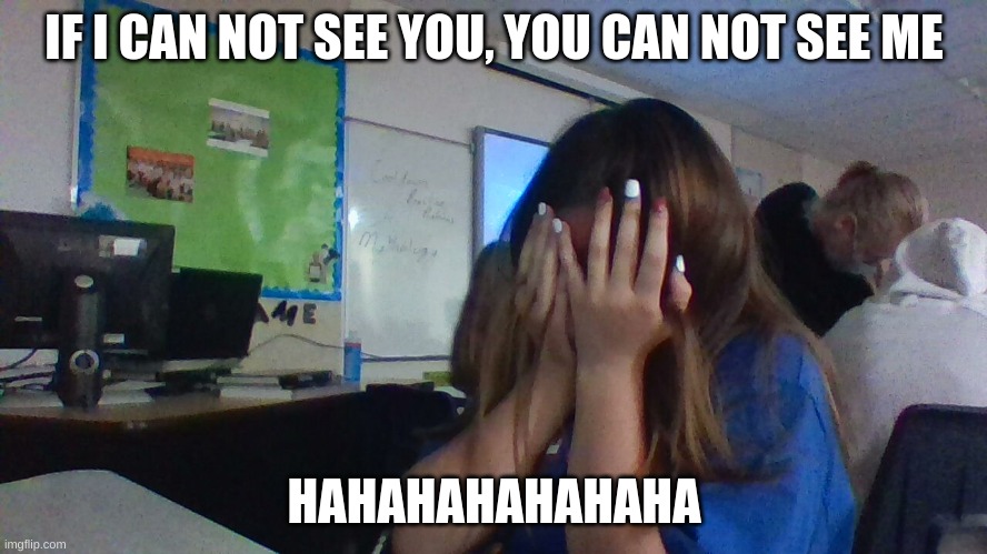 hide and seek | IF I CAN NOT SEE YOU, YOU CAN NOT SEE ME; HAHAHAHAHAHAHA | image tagged in friends | made w/ Imgflip meme maker