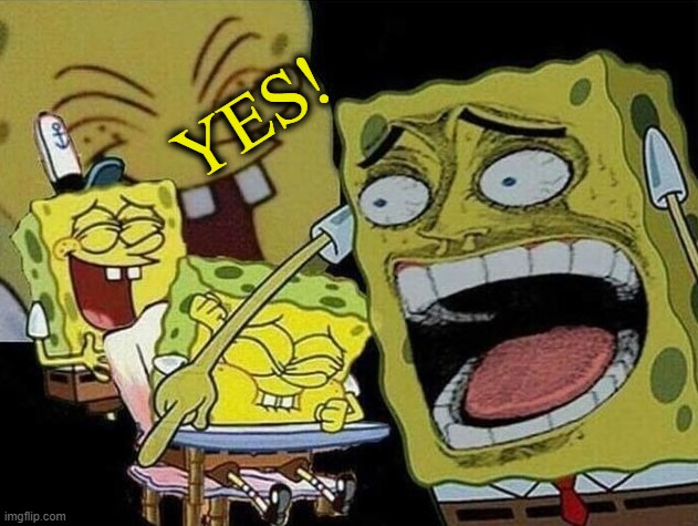Spongebob laughing Hysterically | YES! | image tagged in spongebob laughing hysterically | made w/ Imgflip meme maker