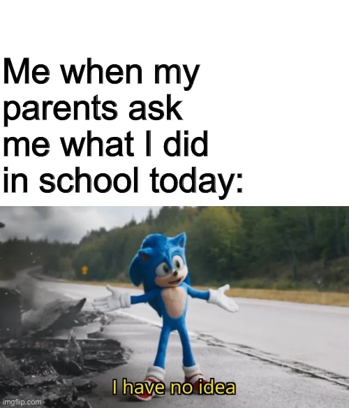 999 iq template usage | Me when my parents ask me what I did in school today: | image tagged in middle school,sonic the hedgehog | made w/ Imgflip meme maker