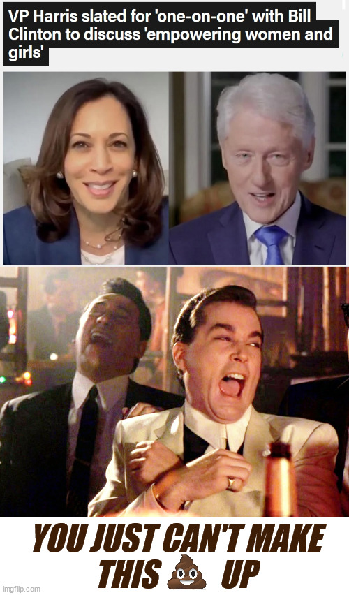 Good Fellas Hilarious |  YOU JUST CAN'T MAKE
THIS          UP | image tagged in memes,good fellas hilarious,kamala harris,bill clinton,i bet he's thinking about other women,unbelievable | made w/ Imgflip meme maker