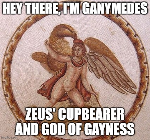 inspired by reaper | HEY THERE, I'M GANYMEDES; ZEUS' CUPBEARER AND GOD OF GAYNESS | made w/ Imgflip meme maker