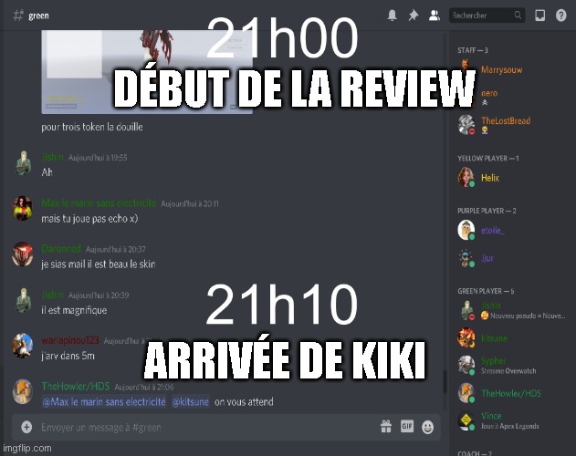 DÉBUT DE LA REVIEW; ARRIVÉE DE KIKI | made w/ Imgflip meme maker