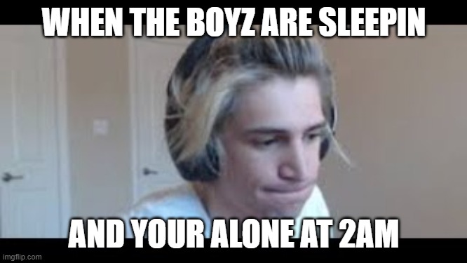 When the boyz are sleepin | WHEN THE BOYZ ARE SLEEPIN; AND YOUR ALONE AT 2AM | image tagged in xqc,gaming,funny,meme | made w/ Imgflip meme maker