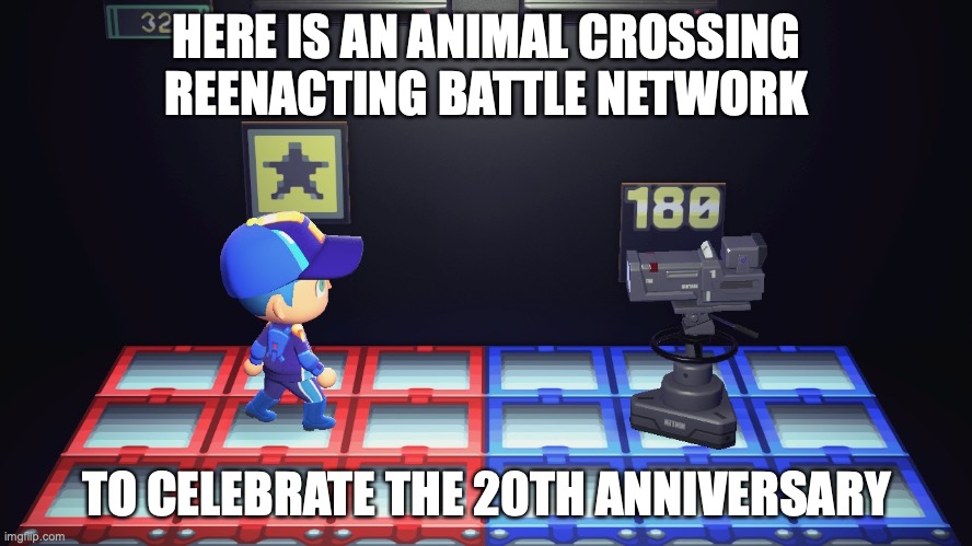 Battle Network Reenactment on Animal Crossing | HERE IS AN ANIMAL CROSSING REENACTING BATTLE NETWORK; TO CELEBRATE THE 20TH ANNIVERSARY | image tagged in animal crossing,megaman,megaman battle network,gaming,memes | made w/ Imgflip meme maker